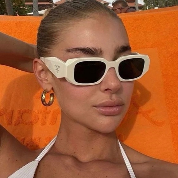 New PRADA rectangle spr17w sunglasses white - Picture 1 of 2